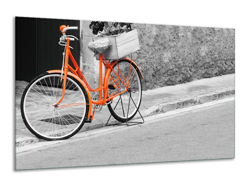 Canvas Schilderij Fiets  | Oranje, Zwart, Wit | 120x70cm 1Luik