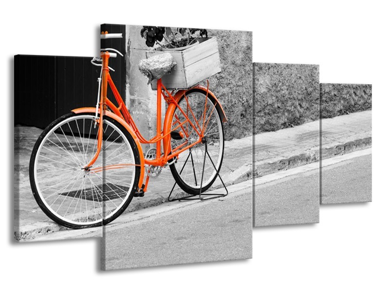 Canvas Schilderij Fiets  | Oranje, Zwart, Wit | 160x90cm 4Luik