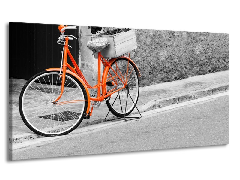 Canvas Schilderij Fiets  | Oranje, Zwart, Wit | 170x90cm 1Luik