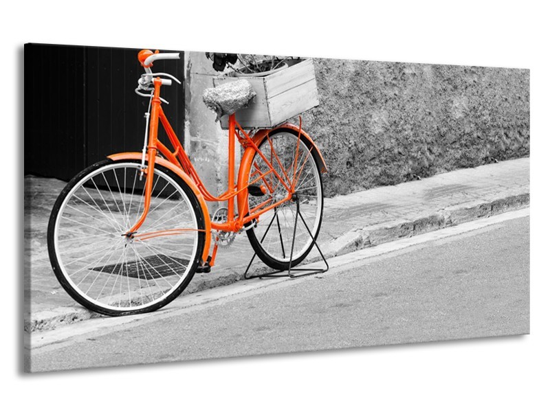 Canvas Schilderij Fiets  | Oranje, Zwart, Wit | 190x100cm 1Luik