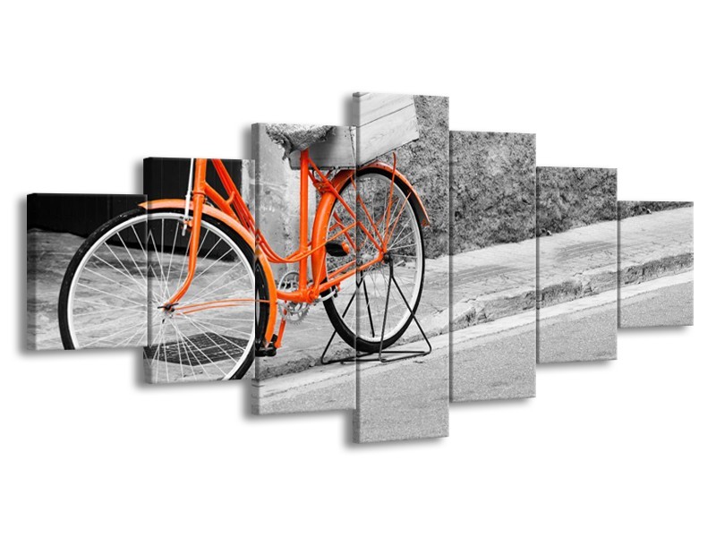 Canvas Schilderij Fiets  | Oranje, Zwart, Wit | 210x100cm 7Luik