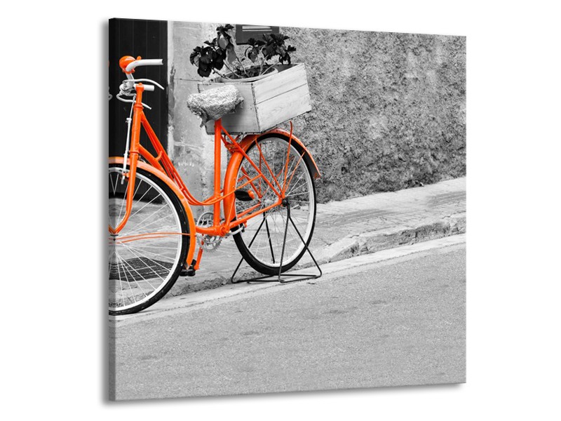 Glasschilderij Fiets | Oranje, Zwart, Wit | 50x50cm 1Luik