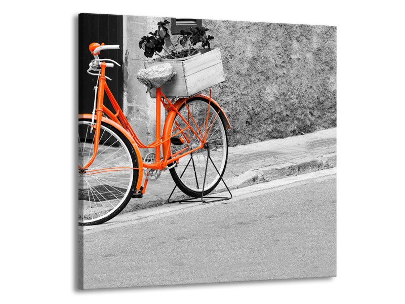 Glasschilderij Fiets | Oranje, Zwart, Wit | 70x70cm 1Luik