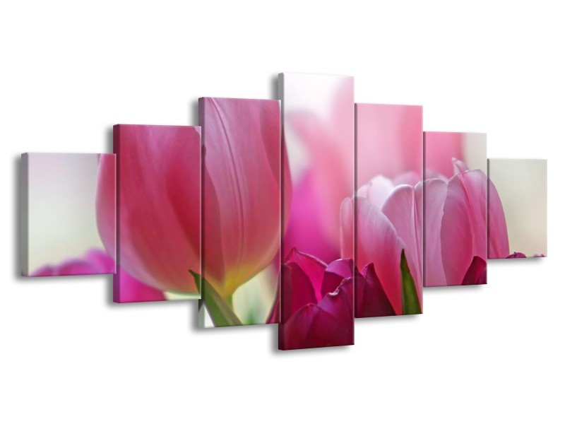 Canvas Schilderij Tulpen, Bloemen | Roze, Paars | 210x100cm 7Luik