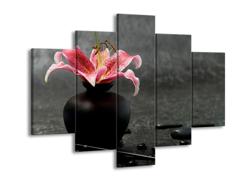 Glasschilderij Bloem, Modern | Zwart, Roze, Grijs | 150x105cm 5Luik