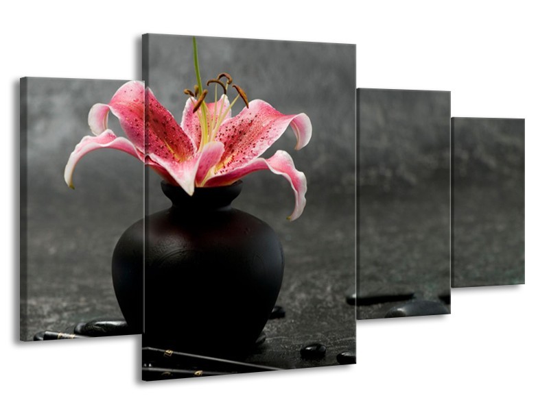 Glasschilderij Bloem, Modern | Zwart, Roze, Grijs | 160x90cm 4Luik