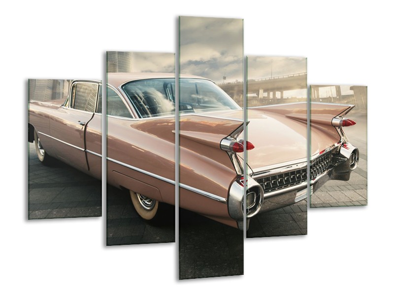 Canvas Schilderij Oldtimer, Auto | Bruin, Grijs | 100x70cm 5Luik