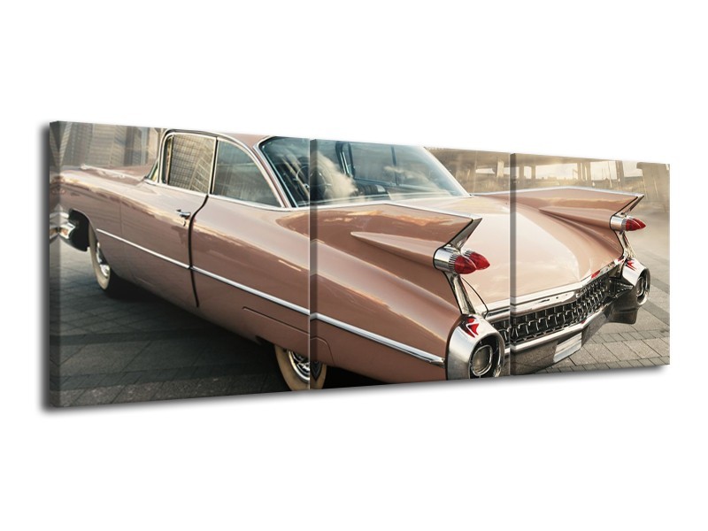 Glasschilderij Oldtimer, Auto | Bruin, Grijs | 120x40cm 3Luik