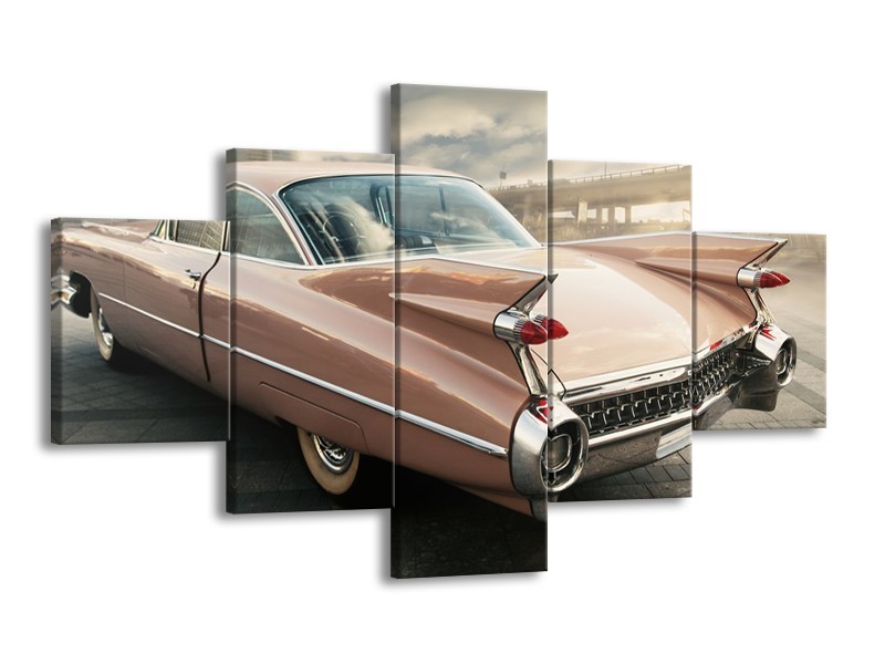 Canvas Schilderij Oldtimer, Auto | Bruin, Grijs | 125x70cm 5Luik