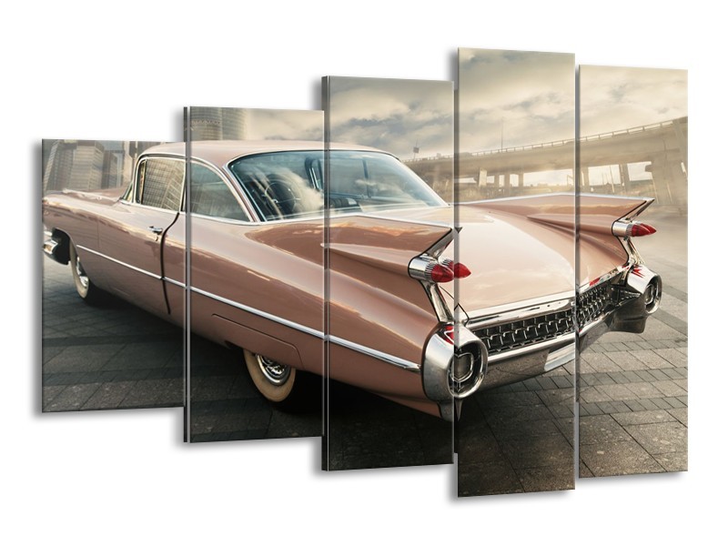 Canvas Schilderij Oldtimer, Auto | Bruin, Grijs | 150x100cm 5Luik