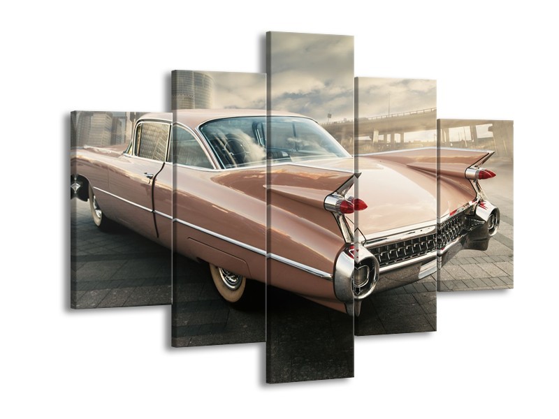 Canvas Schilderij Oldtimer, Auto | Bruin, Grijs | 150x105cm 5Luik