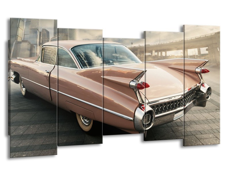 Canvas Schilderij Oldtimer, Auto | Bruin, Grijs | 150x80cm 5Luik