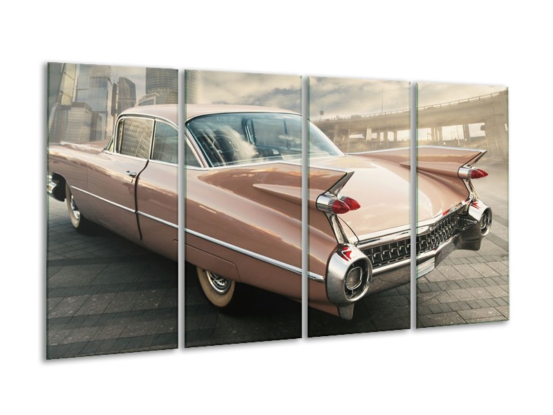 Canvas Schilderij Oldtimer, Auto | Bruin, Grijs | 160x80cm 4Luik