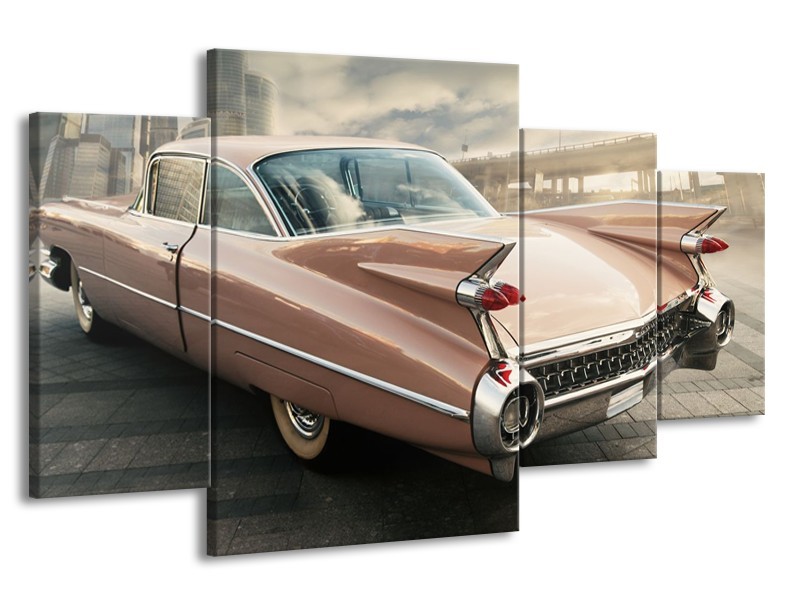 Canvas Schilderij Oldtimer, Auto | Bruin, Grijs | 160x90cm 4Luik