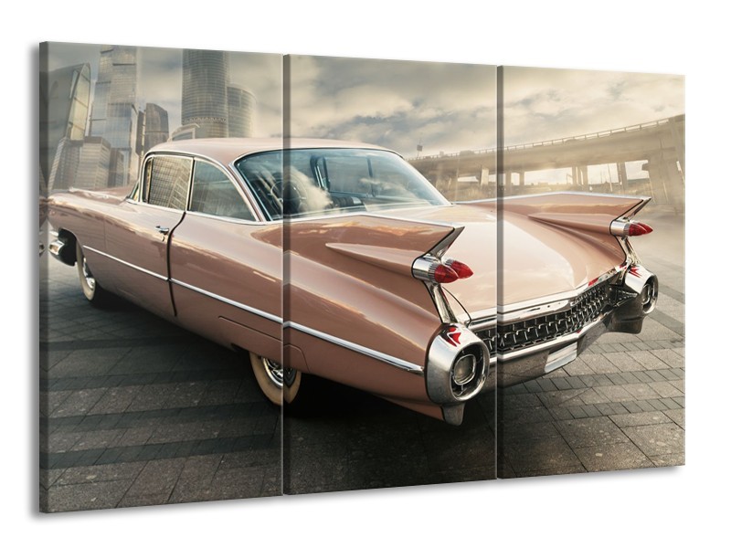 Canvas Schilderij Oldtimer, Auto | Bruin, Grijs | 165x100cm 3Luik