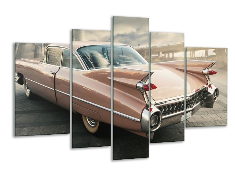 Canvas Schilderij Oldtimer, Auto | Bruin, Grijs | 170x100cm 5Luik