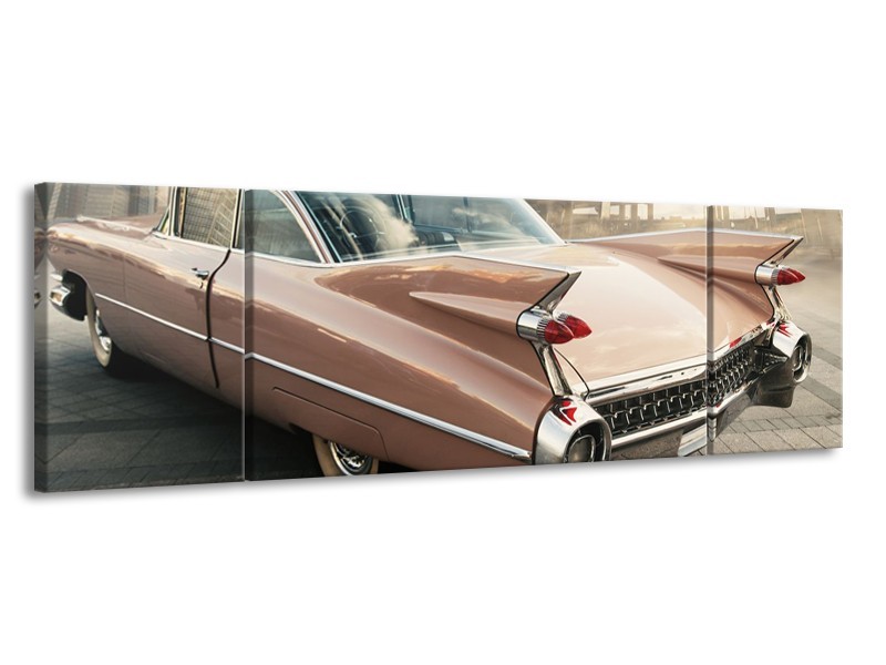 Canvas Schilderij Oldtimer, Auto | Bruin, Grijs | 170x50cm 3Luik