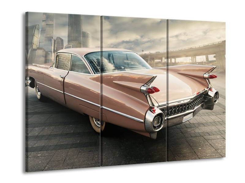 Canvas Schilderij Oldtimer, Auto | Bruin, Grijs | 60x90cm 3Luik