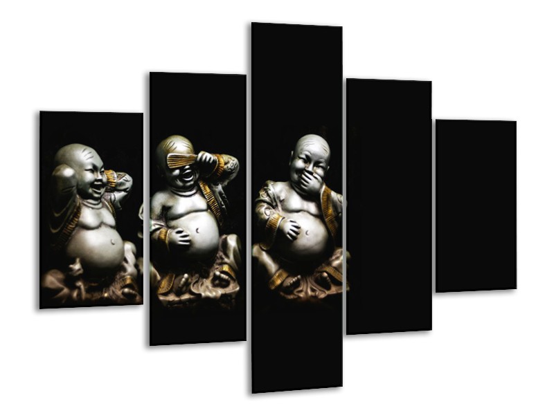 Canvas Schilderij Boeddha, Beeld | Zwart, Grijs | 100x70cm 5Luik