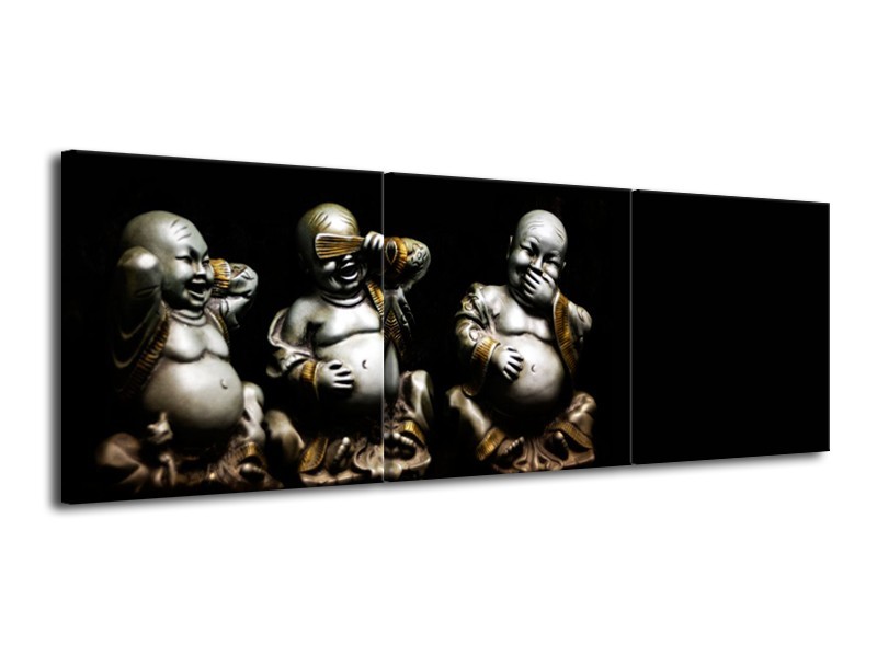 Canvas Schilderij Boeddha, Beeld | Zwart, Grijs | 120x40cm 3Luik