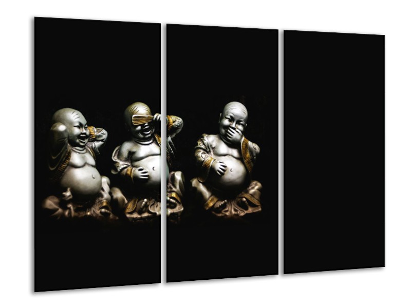 Glasschilderij Boeddha, Beeld | Zwart, Grijs | 120x80cm 3Luik
