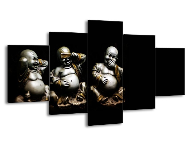 Canvas Schilderij Boeddha, Beeld | Zwart, Grijs | 150x80cm 5Luik