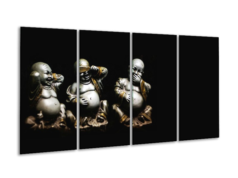 Glasschilderij Boeddha, Beeld | Zwart, Grijs | 160x80cm 4Luik