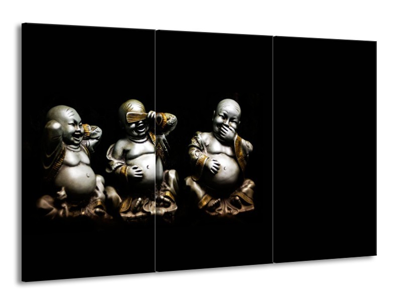 Glasschilderij Boeddha, Beeld | Zwart, Grijs | 165x100cm 3Luik