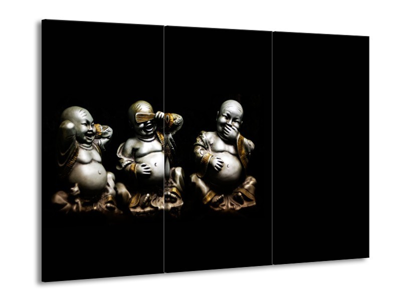 Glasschilderij Boeddha, Beeld | Zwart, Grijs | 60x90cm 3Luik
