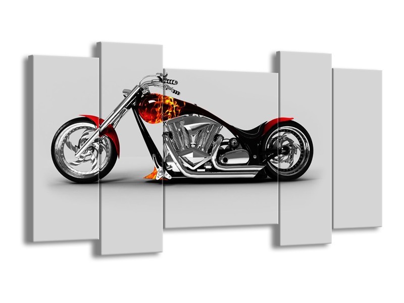Canvas Schilderij Motor | Grijs, Zwart, Oranje | 120x65cm 5Luik
