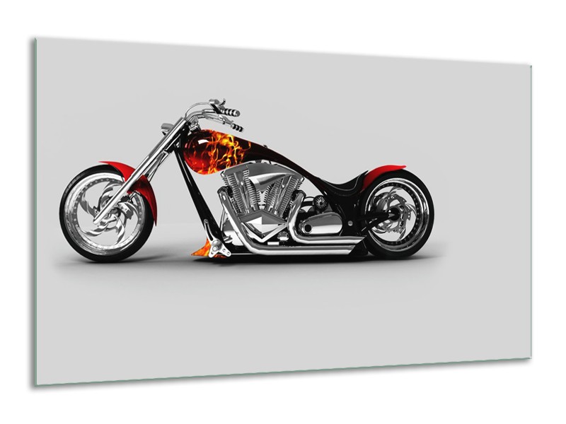 Glasschilderij Motor | Grijs, Zwart, Oranje | 120x70cm 1Luik