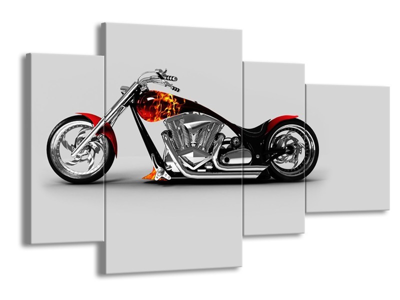 Canvas Schilderij Motor | Grijs, Zwart, Oranje | 120x75cm 4Luik