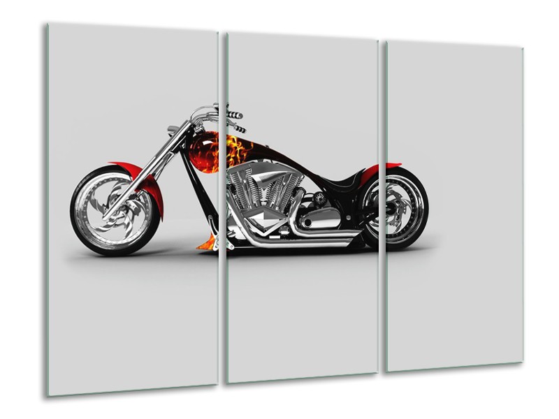 Canvas Schilderij Motor | Grijs, Zwart, Oranje | 120x80cm 3Luik