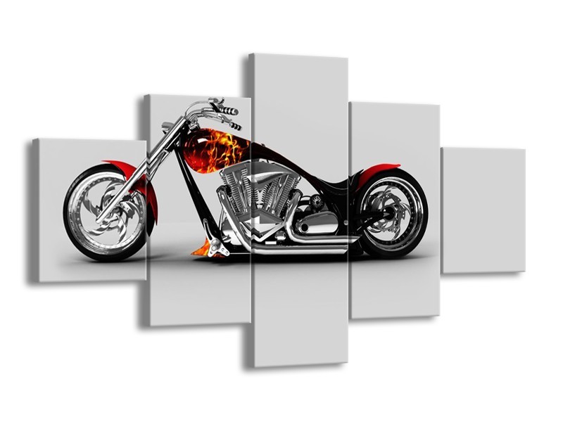 Canvas Schilderij Motor | Grijs, Zwart, Oranje | 125x70cm 5Luik