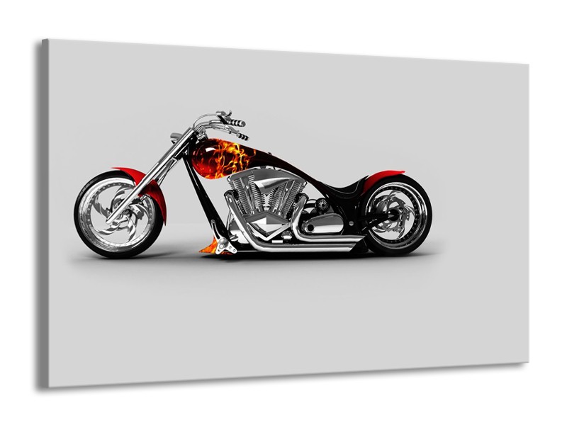 Canvas Schilderij Motor | Grijs, Zwart, Oranje | 140x90cm 1Luik