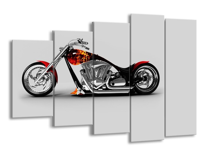 Canvas Schilderij Motor | Grijs, Zwart, Oranje | 150x100cm 5Luik