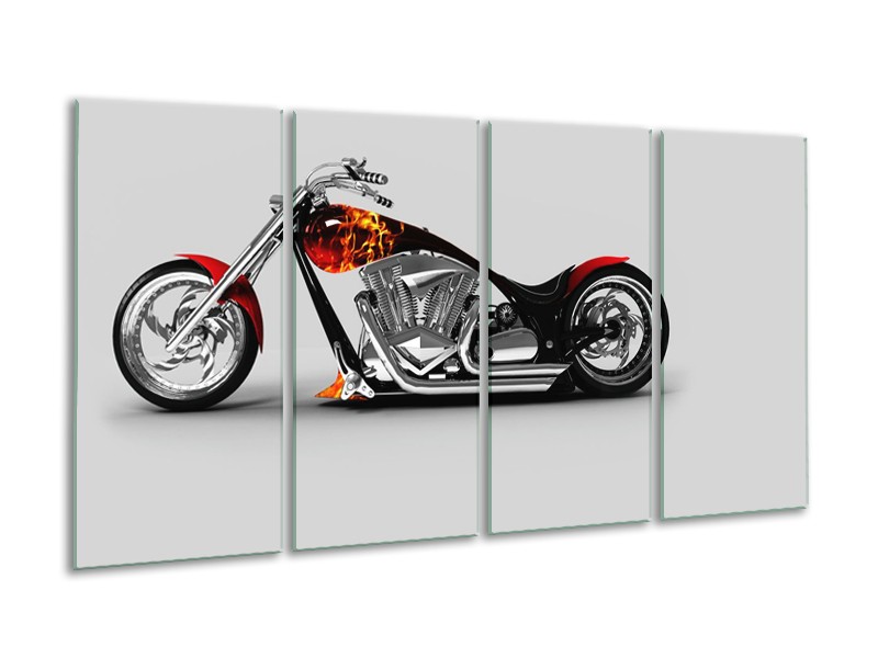 Canvas Schilderij Motor | Grijs, Zwart, Oranje | 160x80cm 4Luik