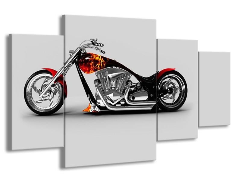 Canvas Schilderij Motor | Grijs, Zwart, Oranje | 160x90cm 4Luik