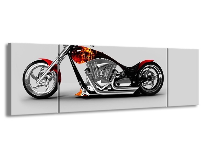 Glasschilderij Motor | Grijs, Zwart, Oranje | 170x50cm 3Luik
