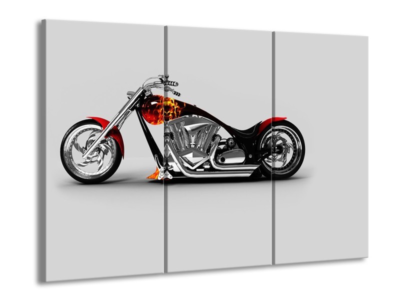 Canvas Schilderij Motor | Grijs, Zwart, Oranje | 60x90cm 3Luik