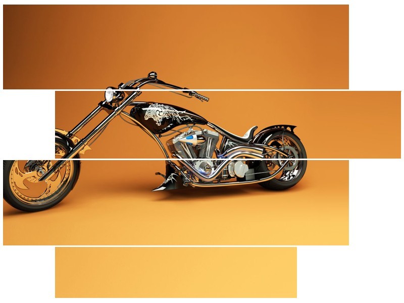 Canvas Schilderij Motor | Bruin, Geel, Oranje | 115x85cm 4Luik