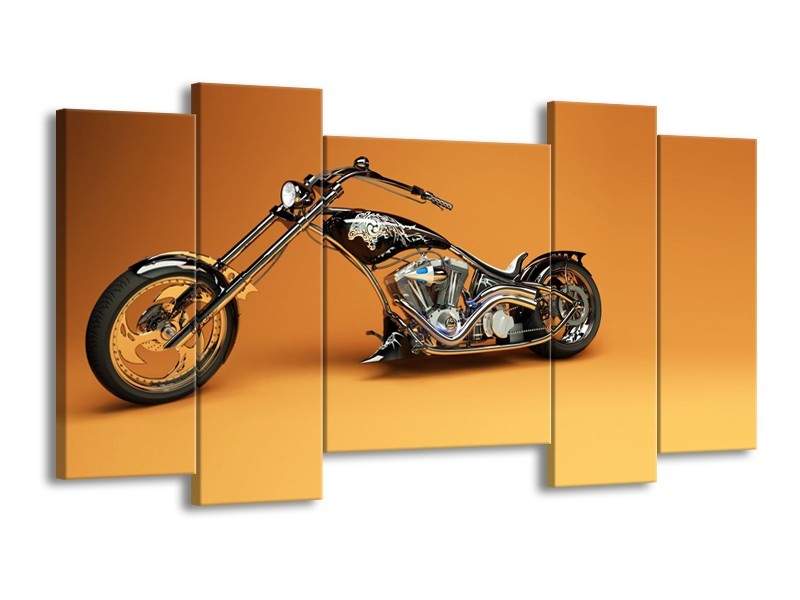 Canvas Schilderij Motor | Bruin, Geel, Oranje | 120x65cm 5Luik