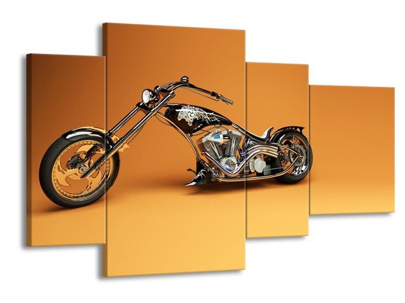 Canvas Schilderij Motor | Bruin, Geel, Oranje | 120x75cm 4Luik