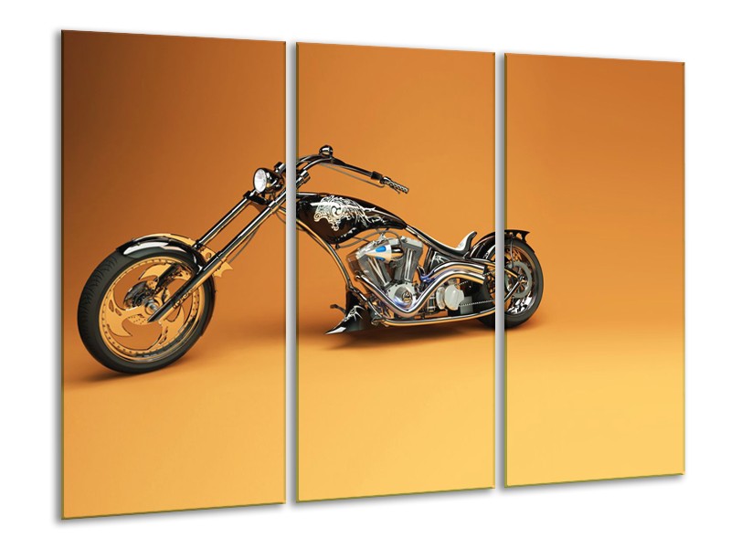 Canvas Schilderij Motor | Bruin, Geel, Oranje | 120x80cm 3Luik