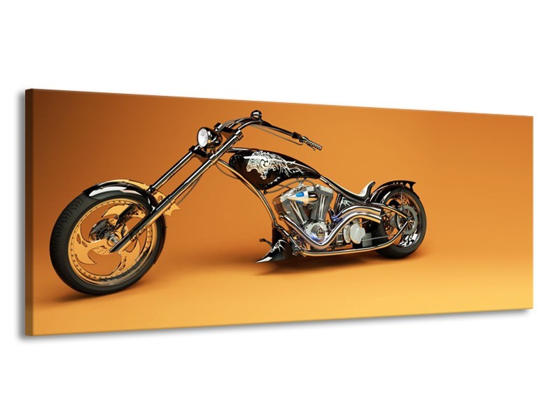Canvas Schilderij Motor | Bruin, Geel, Oranje | 145x58cm 1Luik