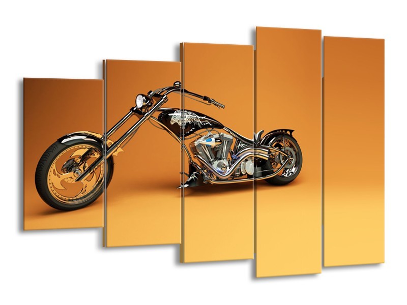 Canvas Schilderij Motor | Bruin, Geel, Oranje | 150x100cm 5Luik