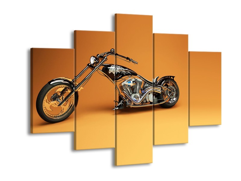 Canvas Schilderij Motor | Bruin, Geel, Oranje | 150x105cm 5Luik