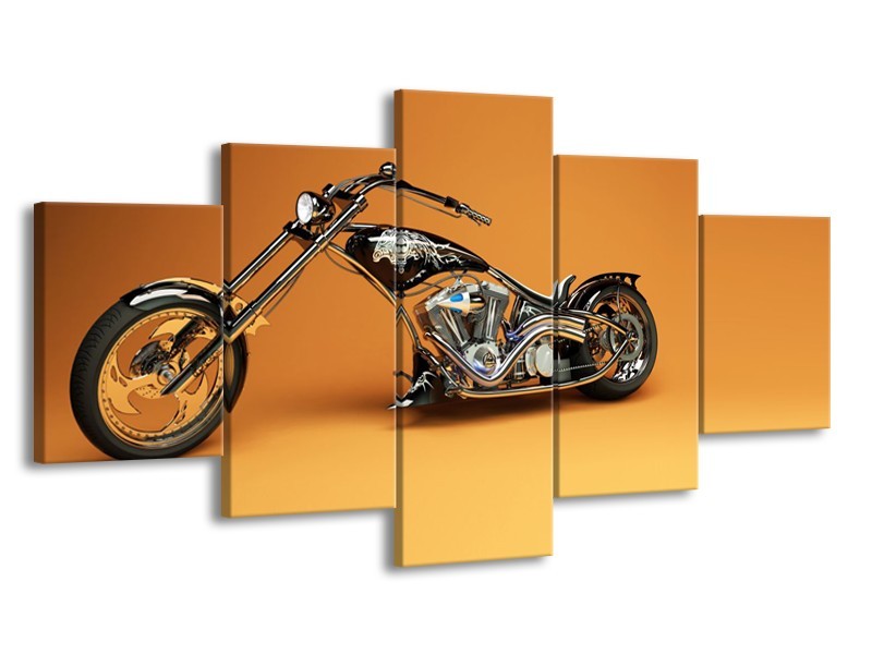 Canvas Schilderij Motor | Bruin, Geel, Oranje | 150x80cm 5Luik