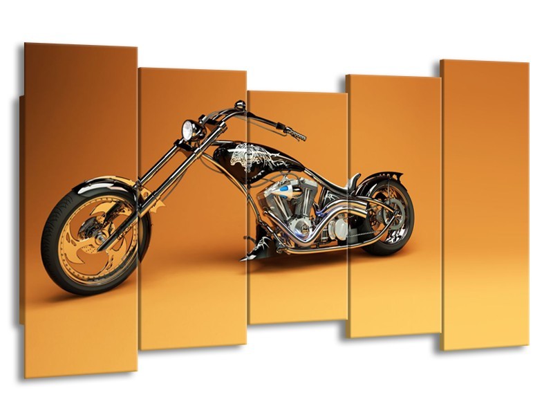 Canvas Schilderij Motor | Bruin, Geel, Oranje | 150x80cm 5Luik