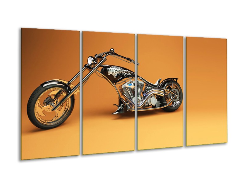 Canvas Schilderij Motor | Bruin, Geel, Oranje | 160x80cm 4Luik